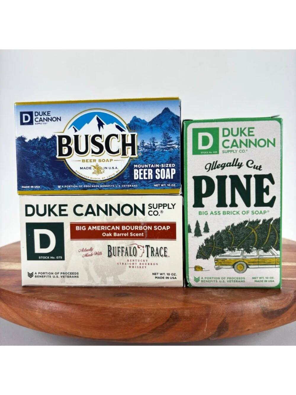 Duke Cannon Big Soap Trio: Busch Beer Buffalo Trace Bourbon & Pine 10 Oz Each